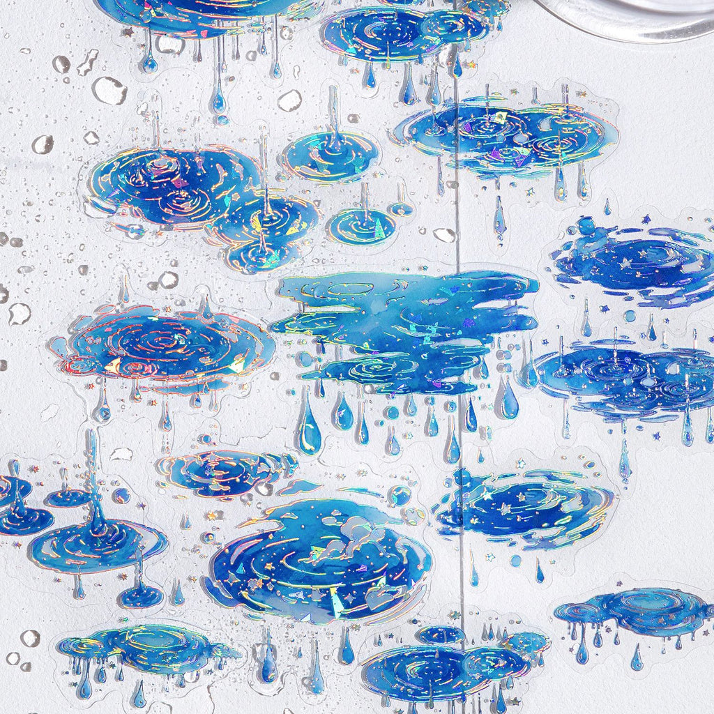 20 Pc Glitter Water Droplets Waves PET Stickers WJSY