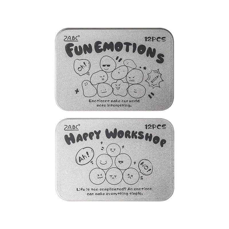 12 Pcs Cute Emoji Wooden Stamps Kit KEBQ