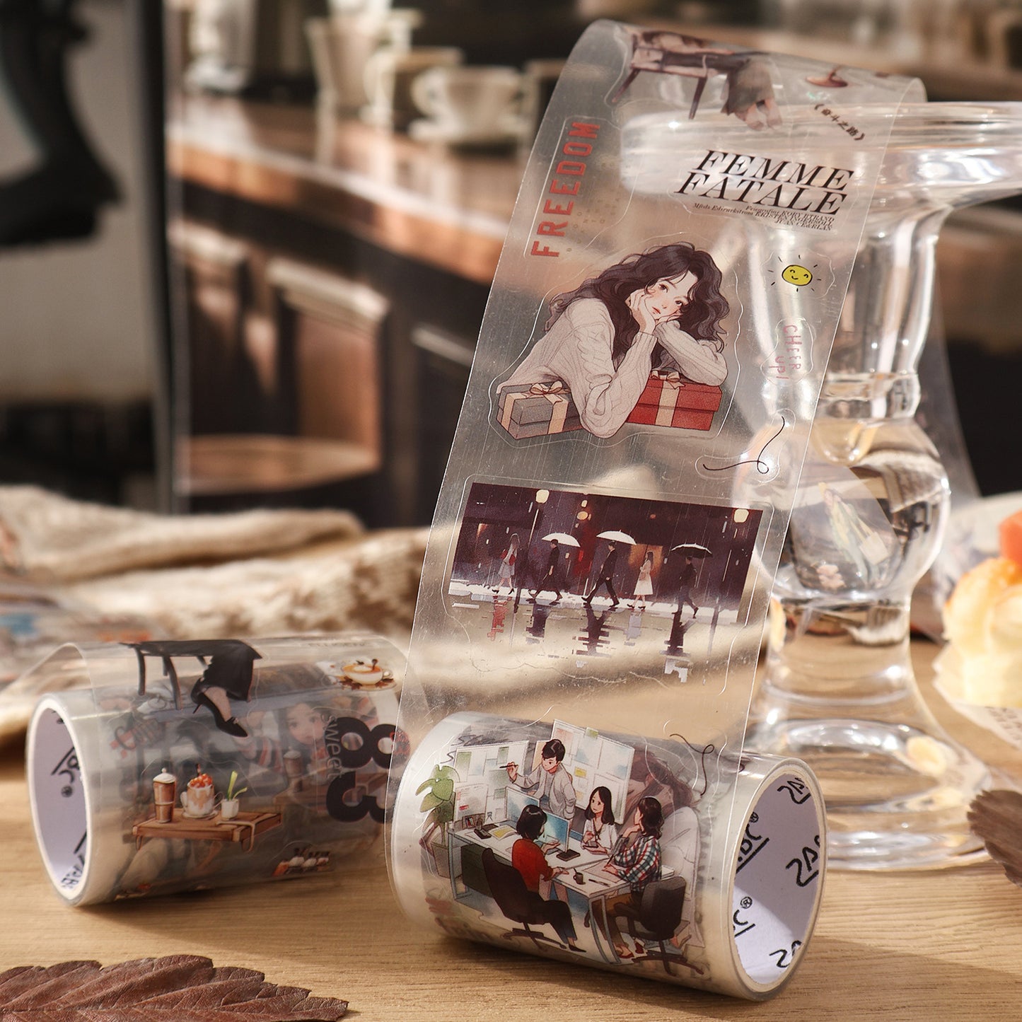 4 Rolls Reading Girl PET Sticker Tapes Set ZYJM