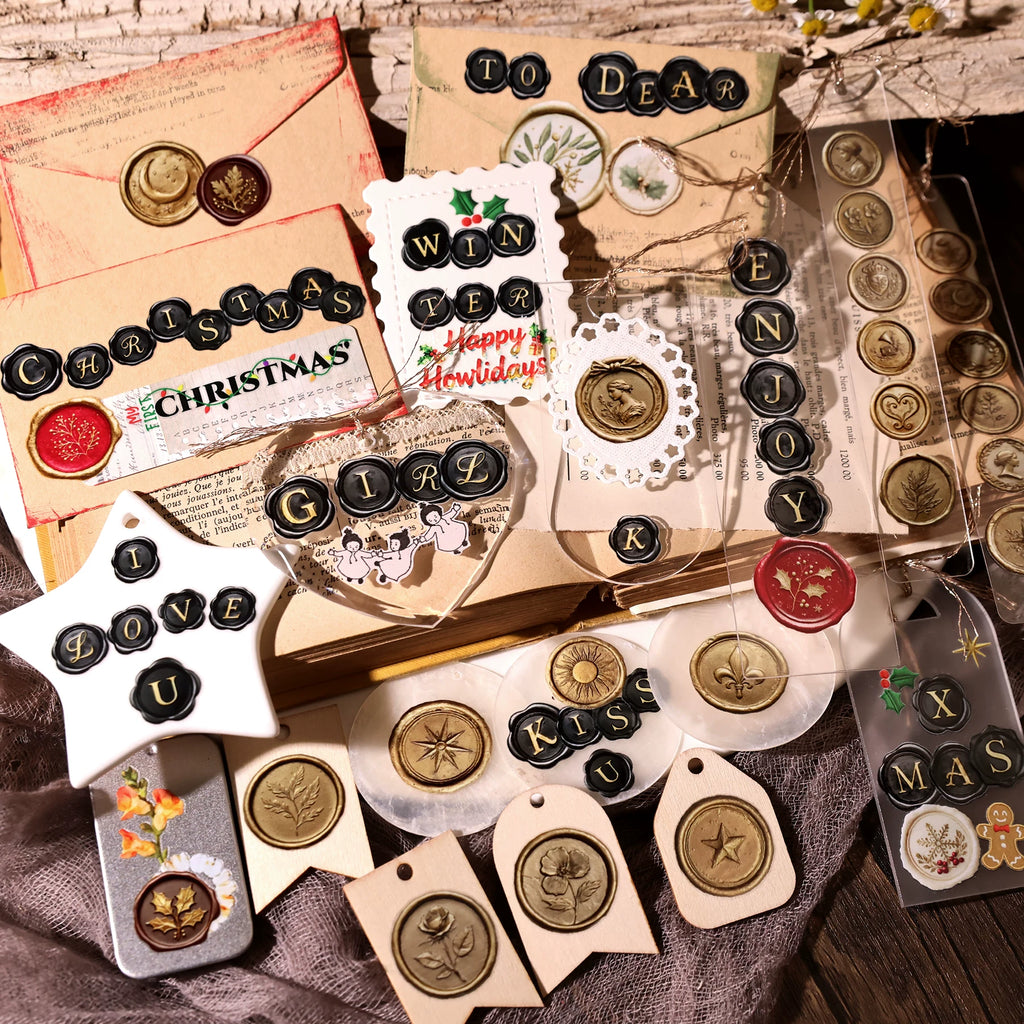 2 Sheets Waterproof Rub on Stickers - Wax Seal