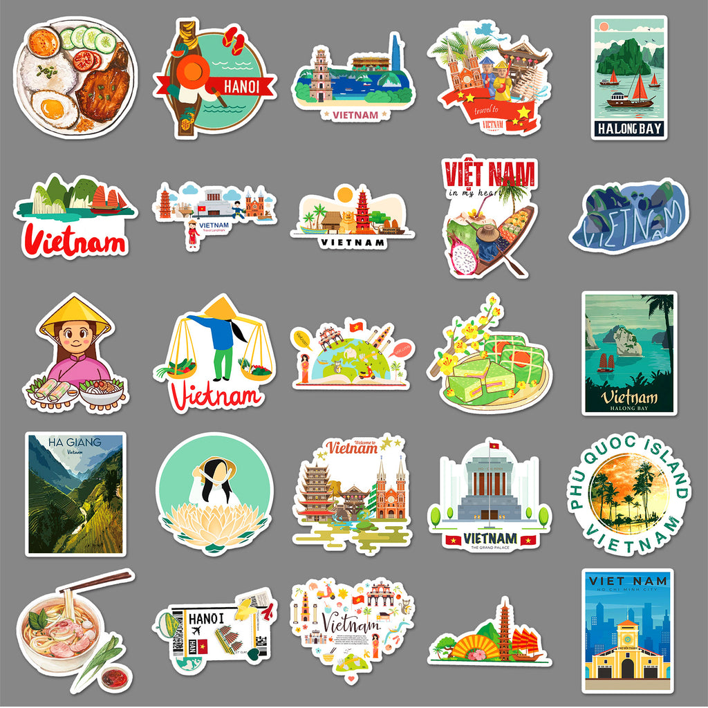 50Pcs Vietnam Travel Vinyl Stickers TRV17