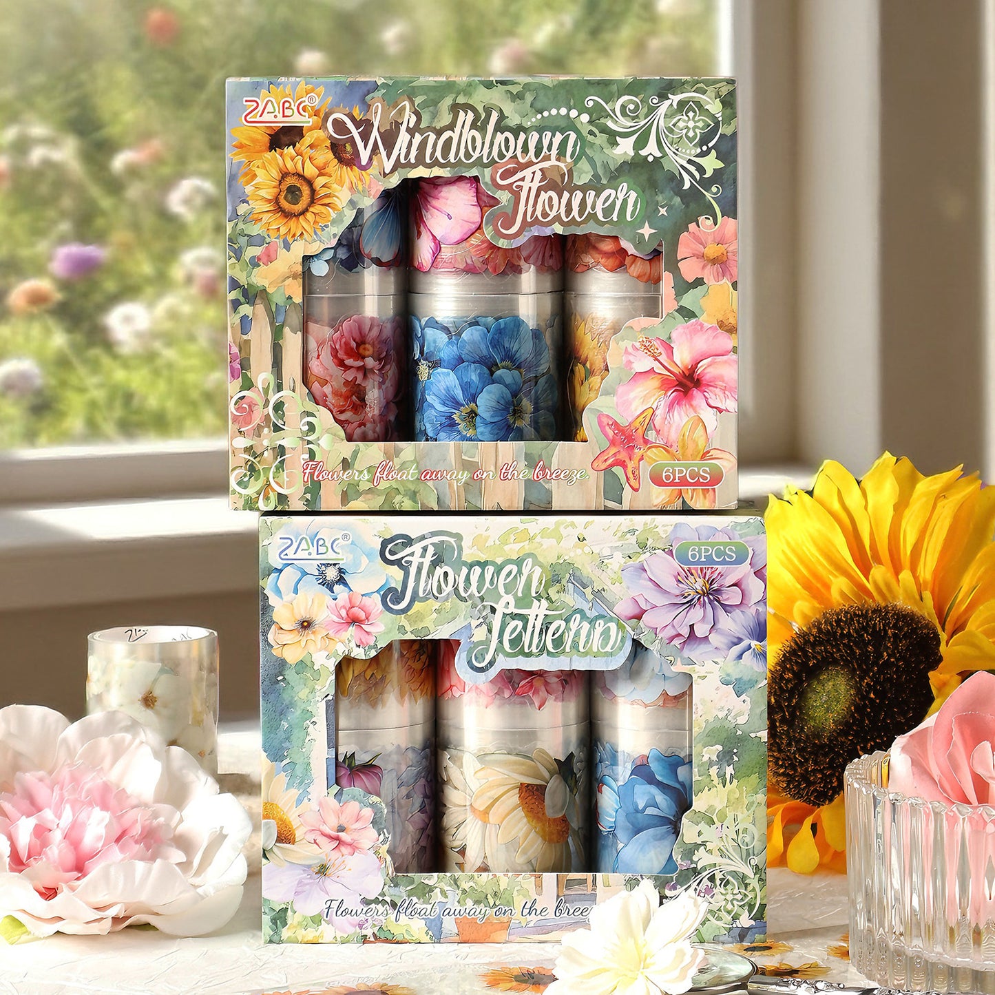 6 Rolls Flowers PET Stickers Tapes Set RRZX