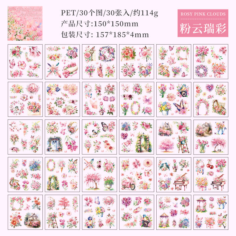 30 Sheets Garden Flower PET Stickers Book WSSL