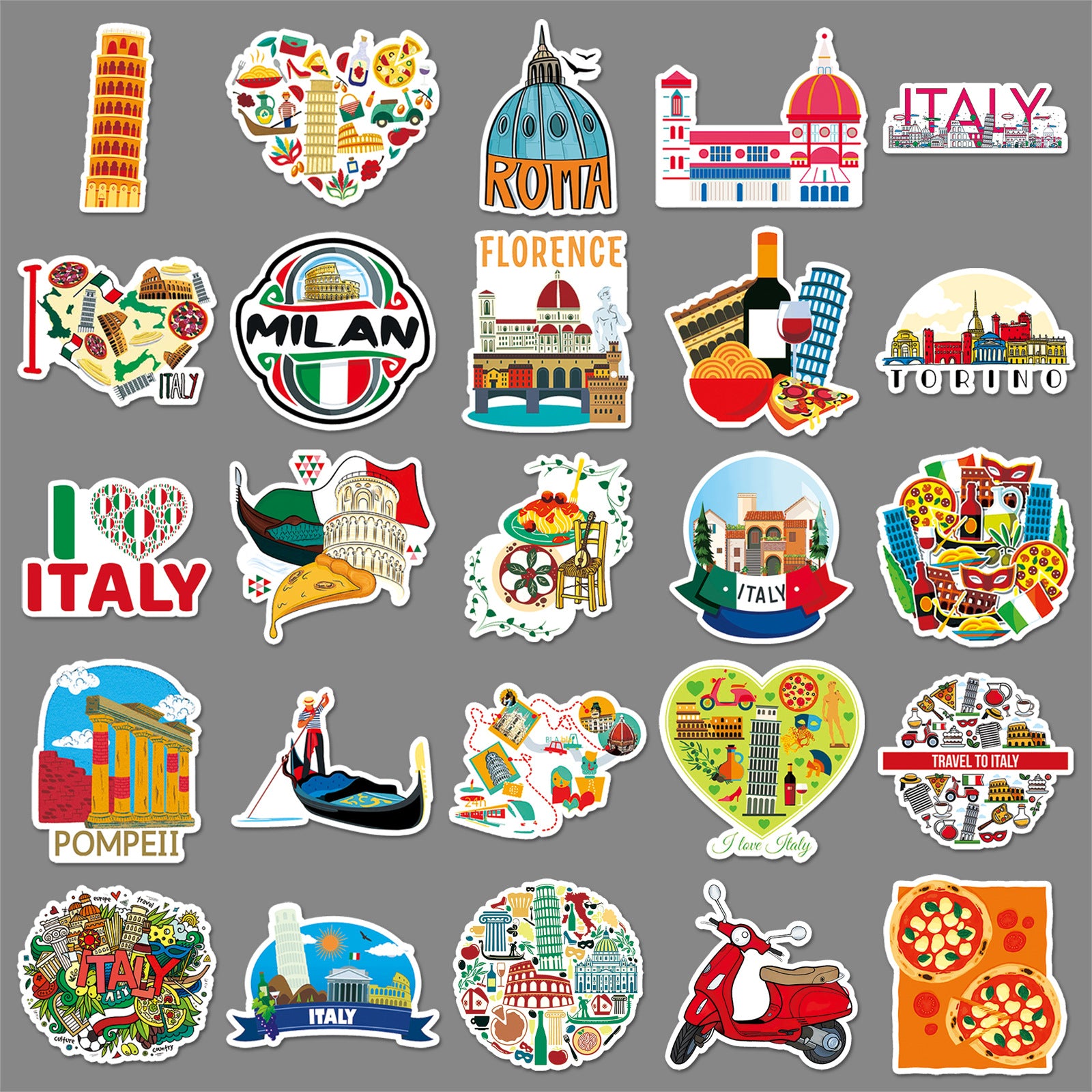 50Pcs Italy Travel Vinyl Stickers TRV07