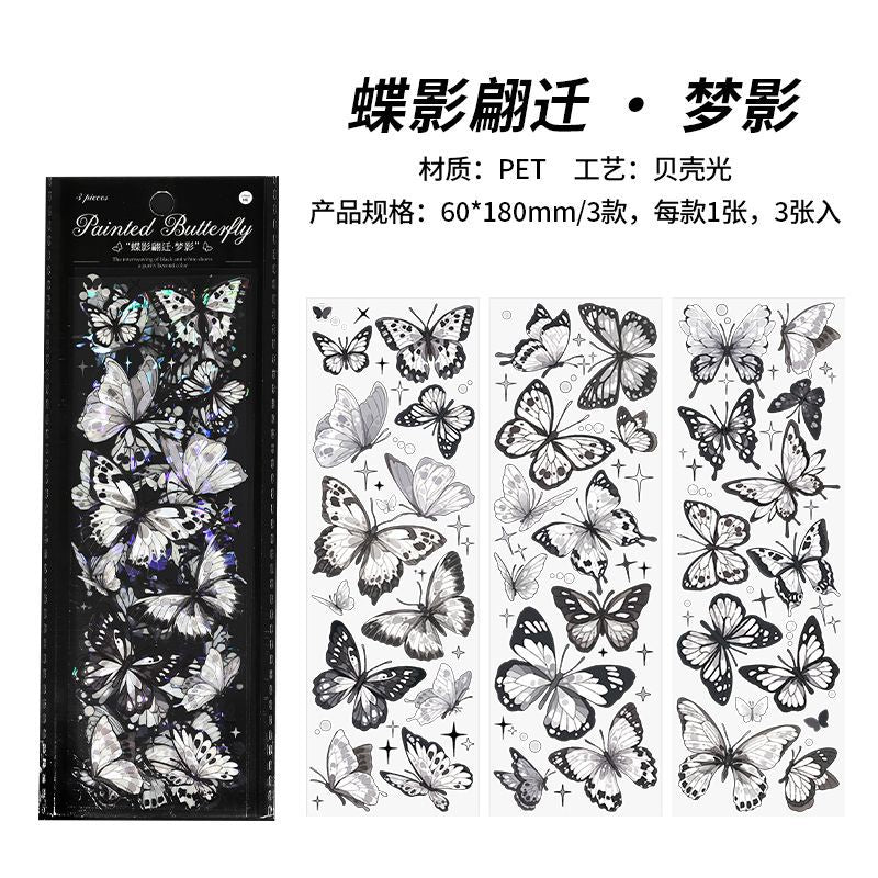 3 Sheets Butterfly PET Stickers DYPQ