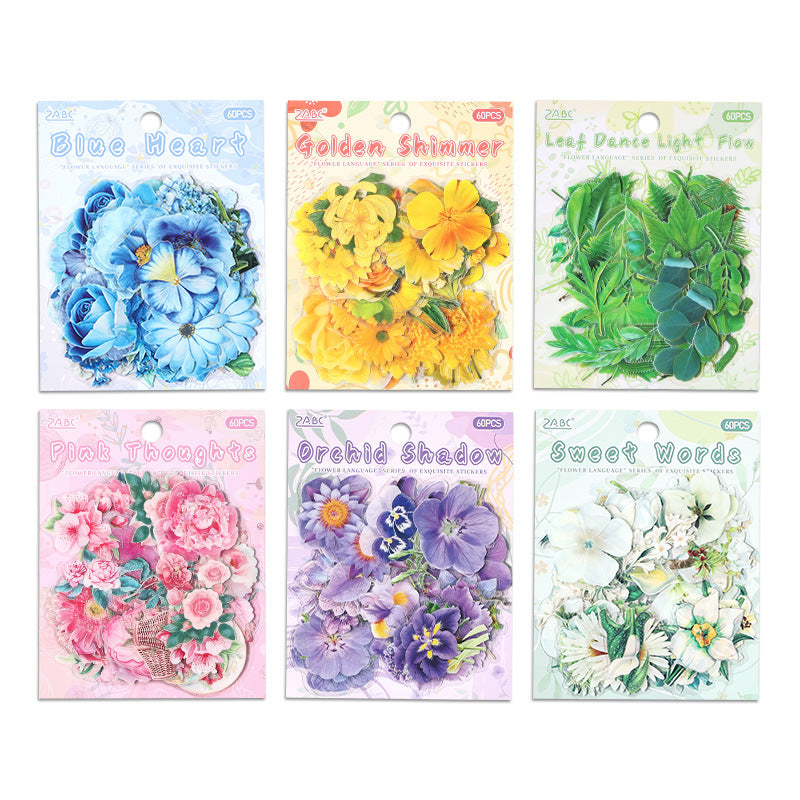 60 Pcs Leaf Flower PET Stickers YRHY