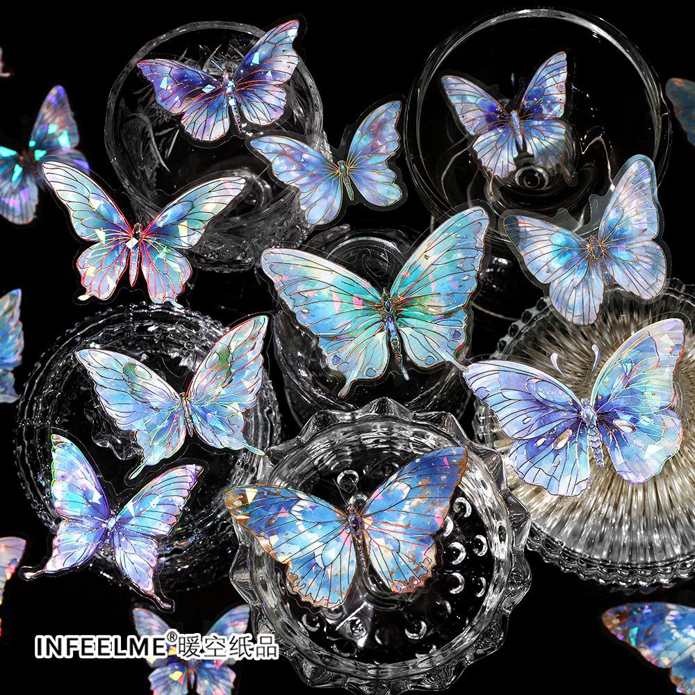 20 Pcs Holographic PET Butterfly Stickers HDQY