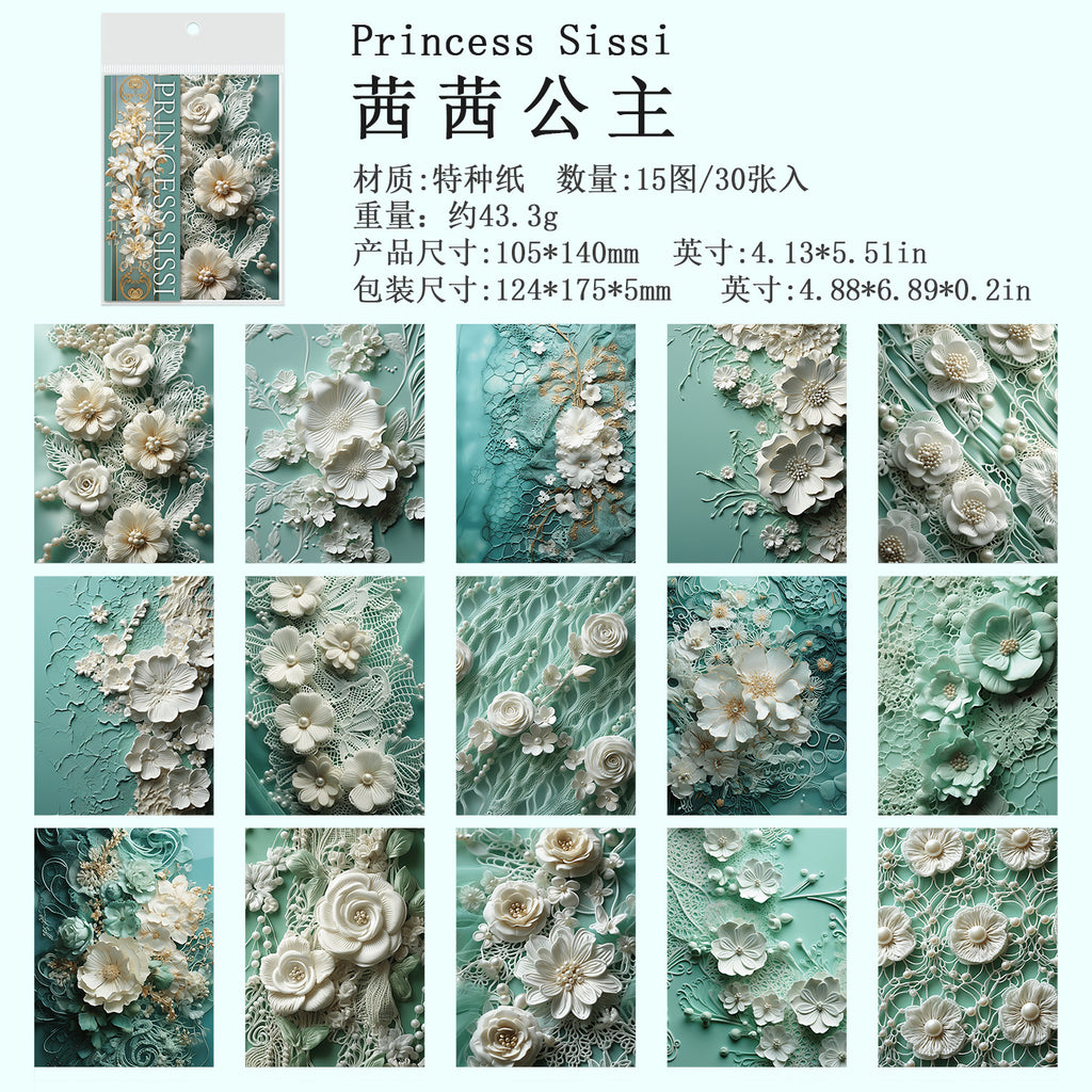 30 Pcs 3D Lace Floral Mint Celadon Scrapbook Paper