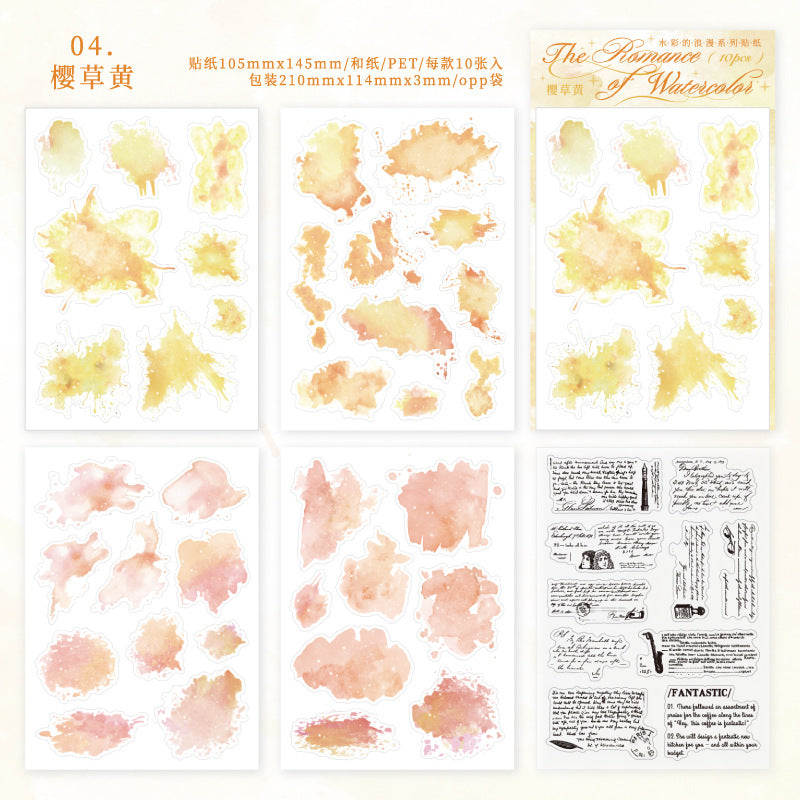 10 Sheets Watercolor PET and Washi Stickers SCLM