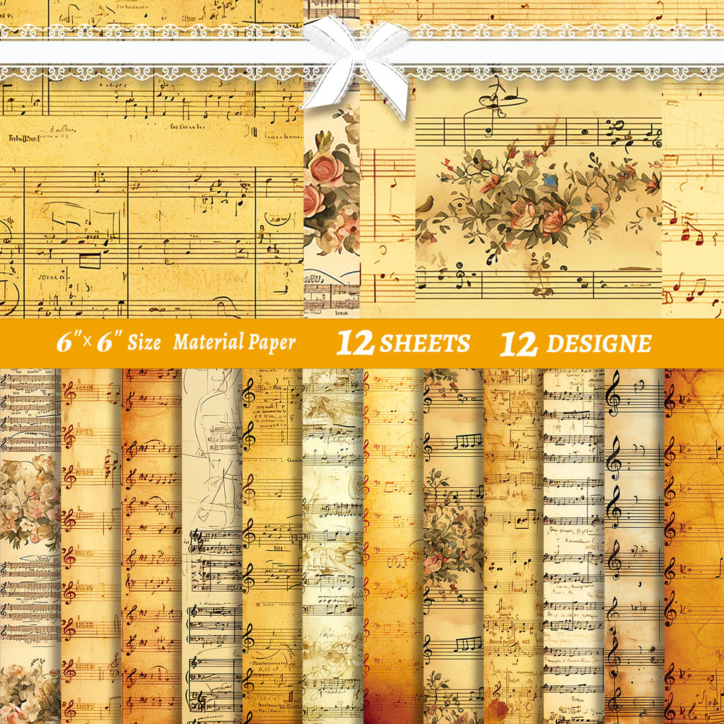 6 inch Music Sheet Scrapbook Paper Pad PA838