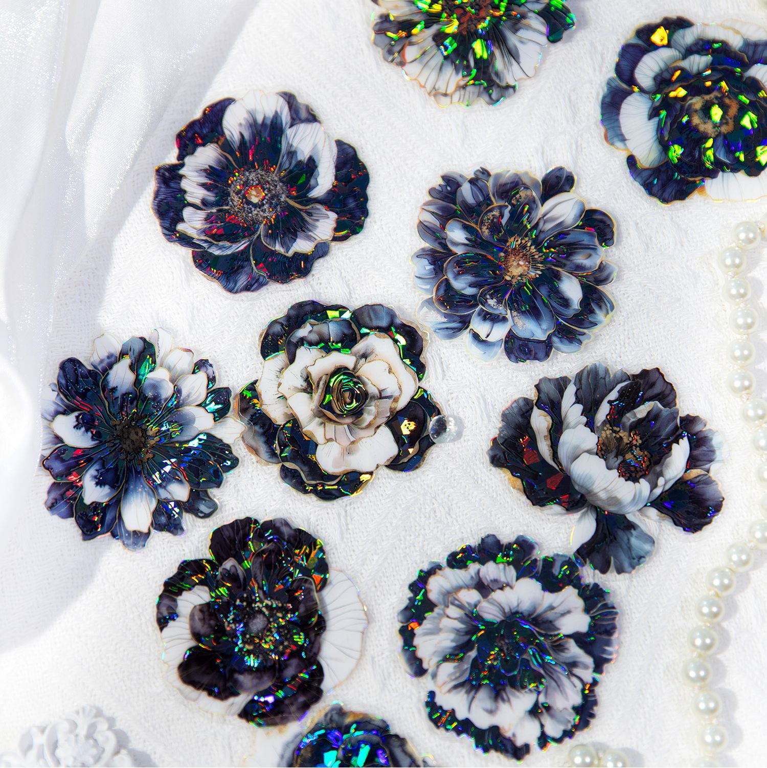 10 Pcs Flowers PET Stickers DZZF