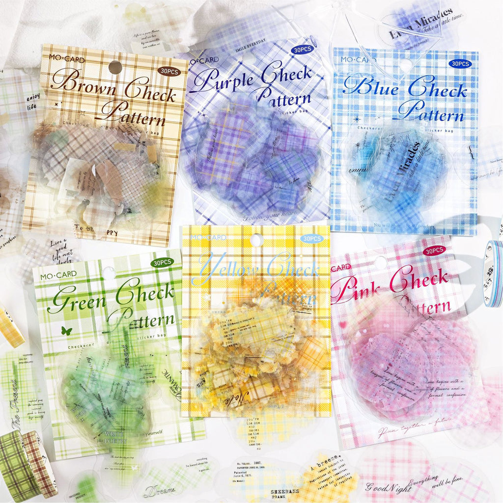 30 Pcs Watercolor Grid Journal Stickers CSGWP