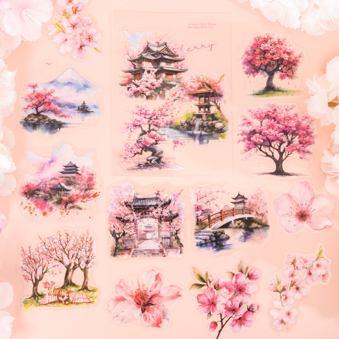 20 Pcs Cherry Blossom PET Stickers XHYHY