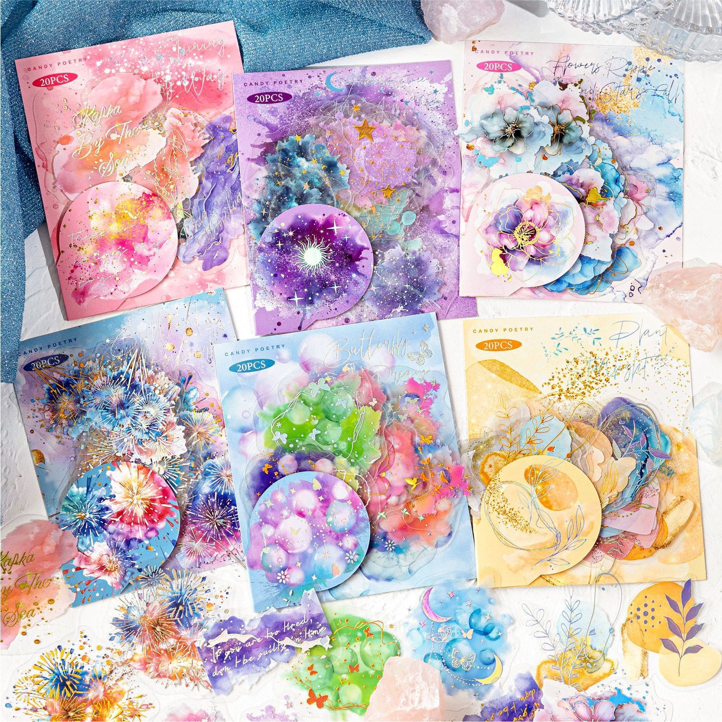 20 Pcs Watercolor Theme PET Stickers LGMJ