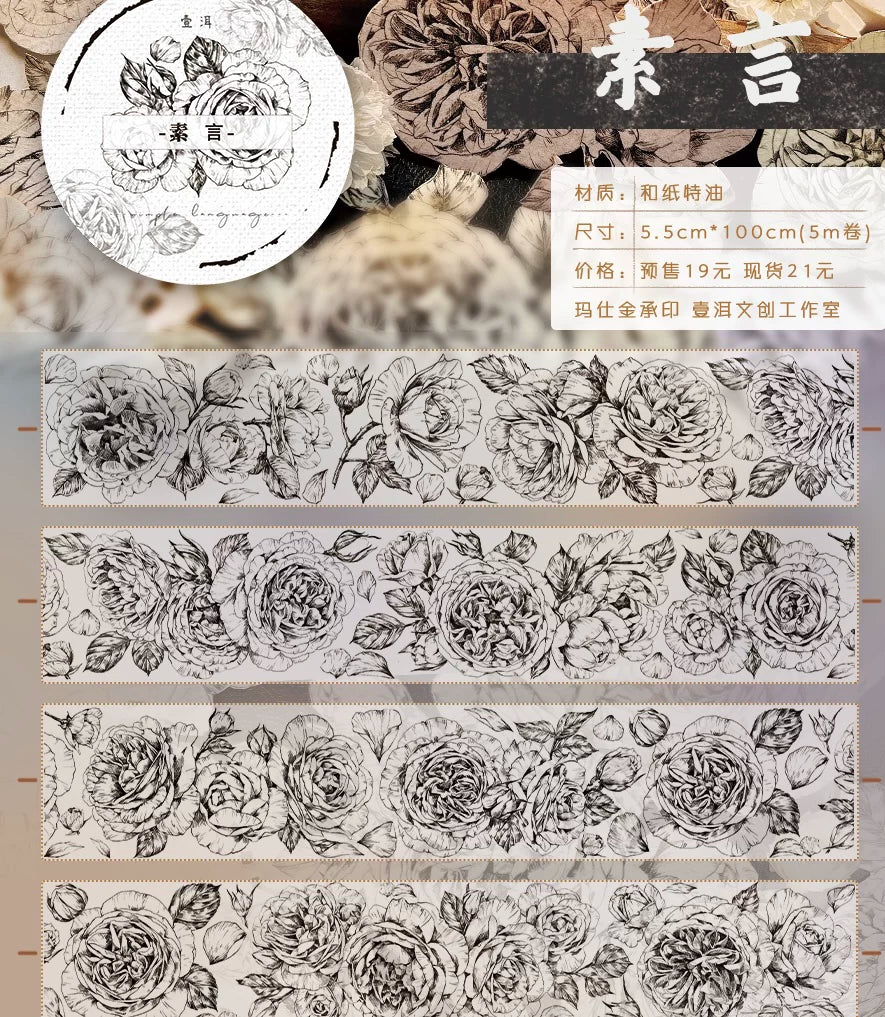Floral Decorative Tape Rolls- Line-Art Botanicals