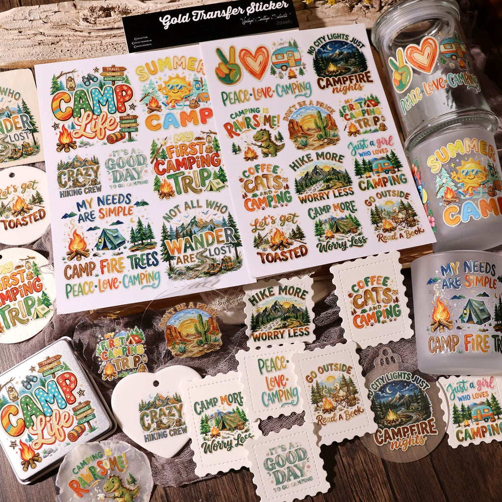 2 Sheets Waterproof Rub on Stickers - Camping