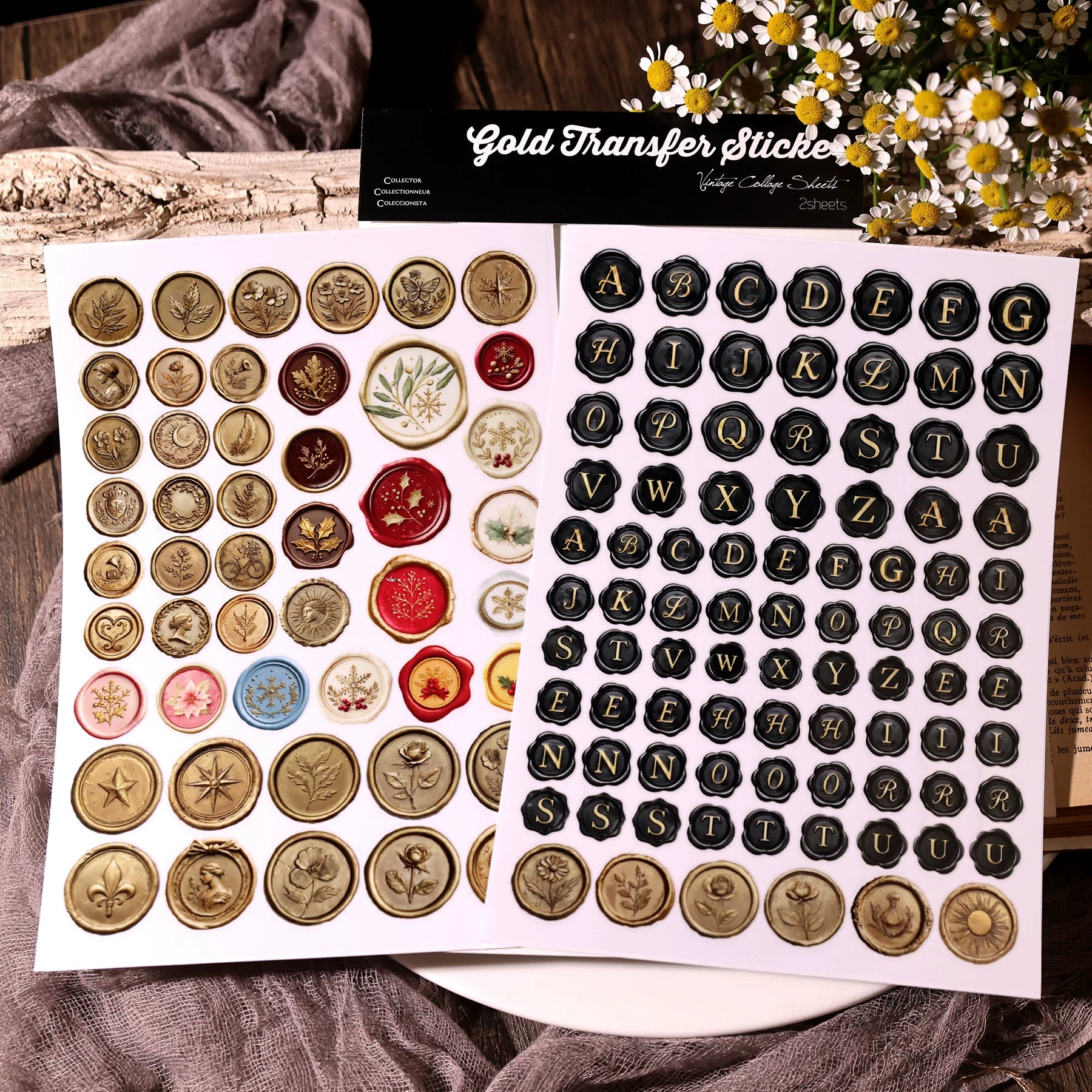2 Sheets Waterproof Rub on Stickers - Wax Seal