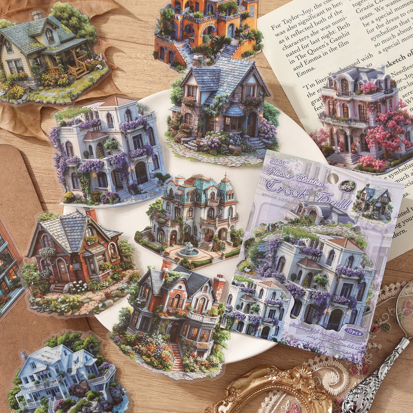 10 Pcs Fantasy House Stickers MZQF