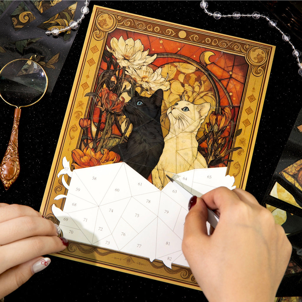 Cat Themed Vintage DIY Puzzle Stickers MDJN