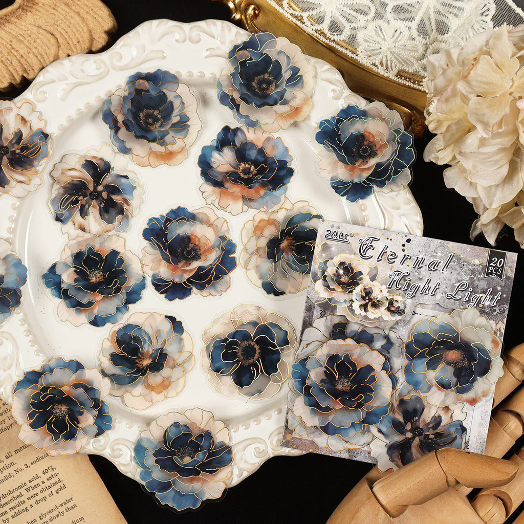 20 Pcs Gold Foil PET Flower Stickers XCHH