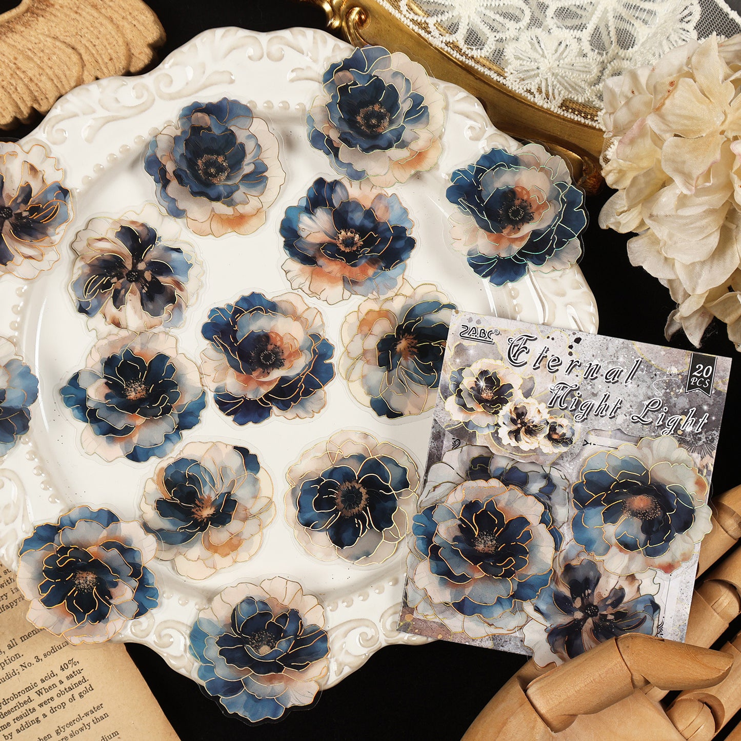 20 Pcs Gold Foil PET Flower Stickers XCHH