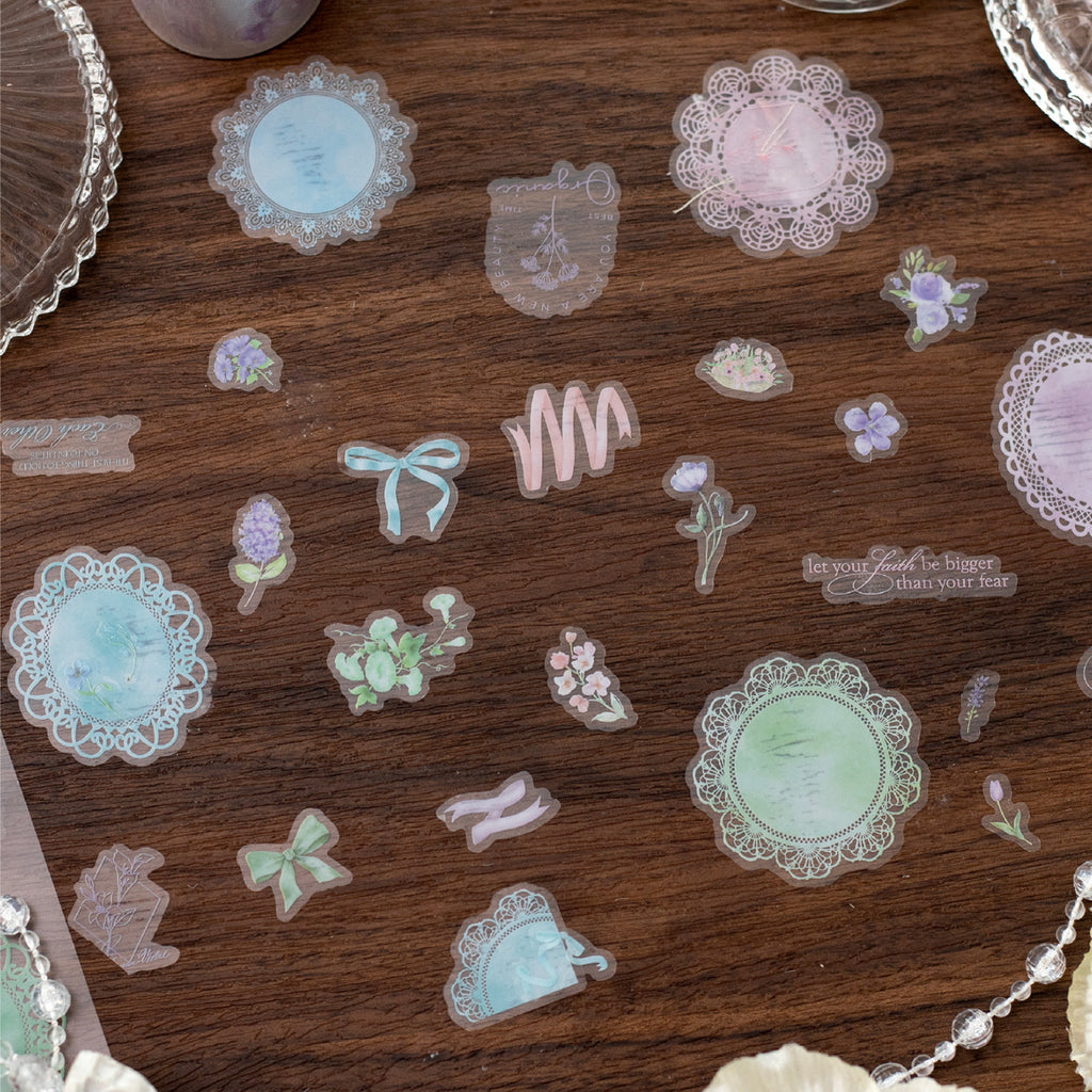 1 Roll Lace Themed Pre-cut PET Stickers Tape LSHY