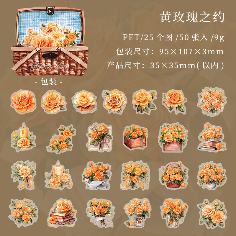 50 Pcs PET Flower Stickers HYZL