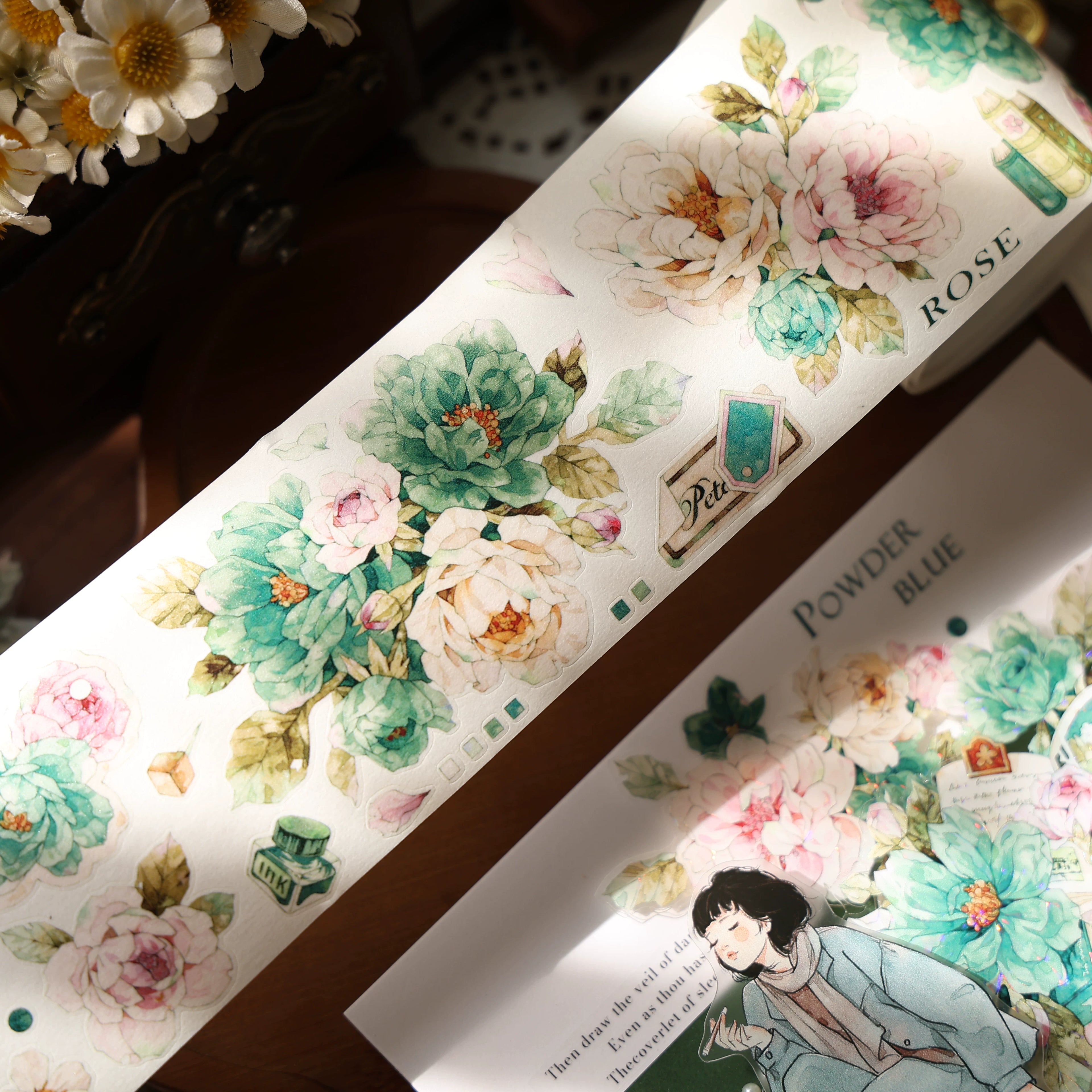 Floral Decorative Tape Rolls- Drawn Viridian