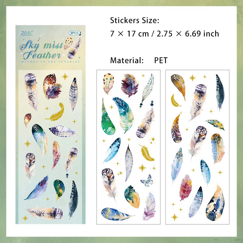 3 Sheets Feather Jellyfish PET Stickers LGMY