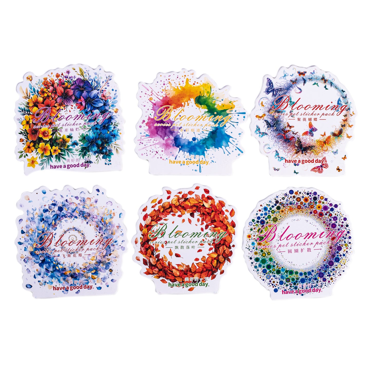 8 Pcs Blooming Flowers Leaf PET Stickers ZFXL