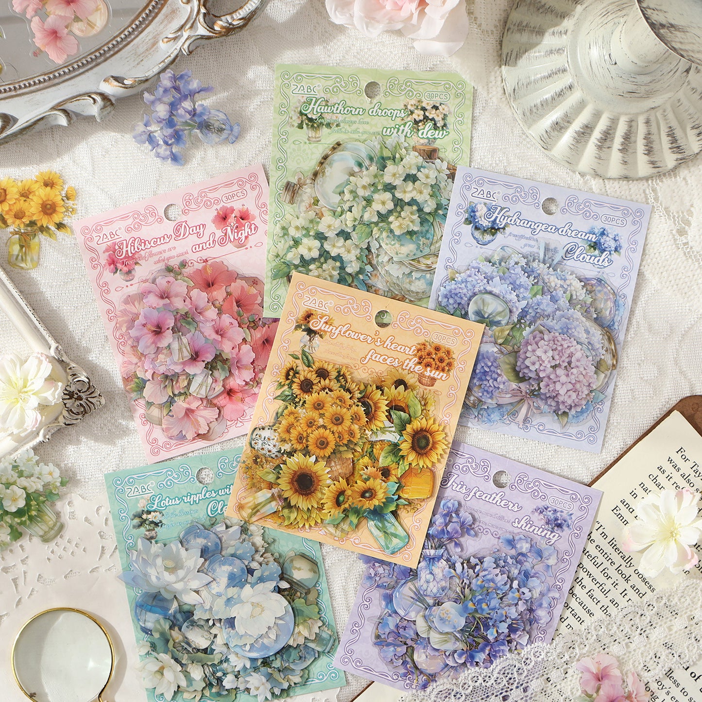 30 Pcs Potted Flowers PET Stickers HJXS