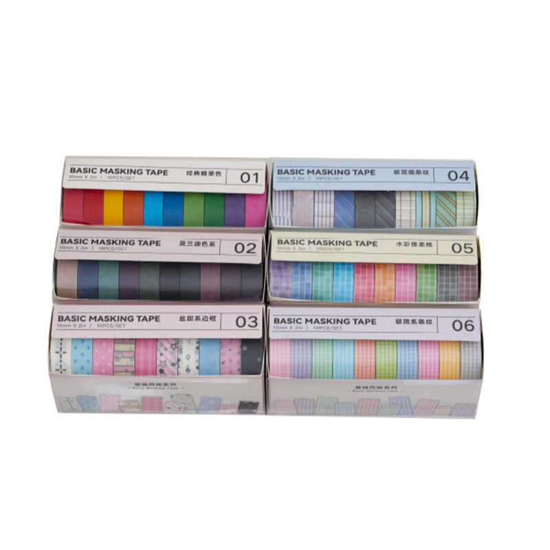 10 Rolls Candy Color Washi Tape Set JCFG