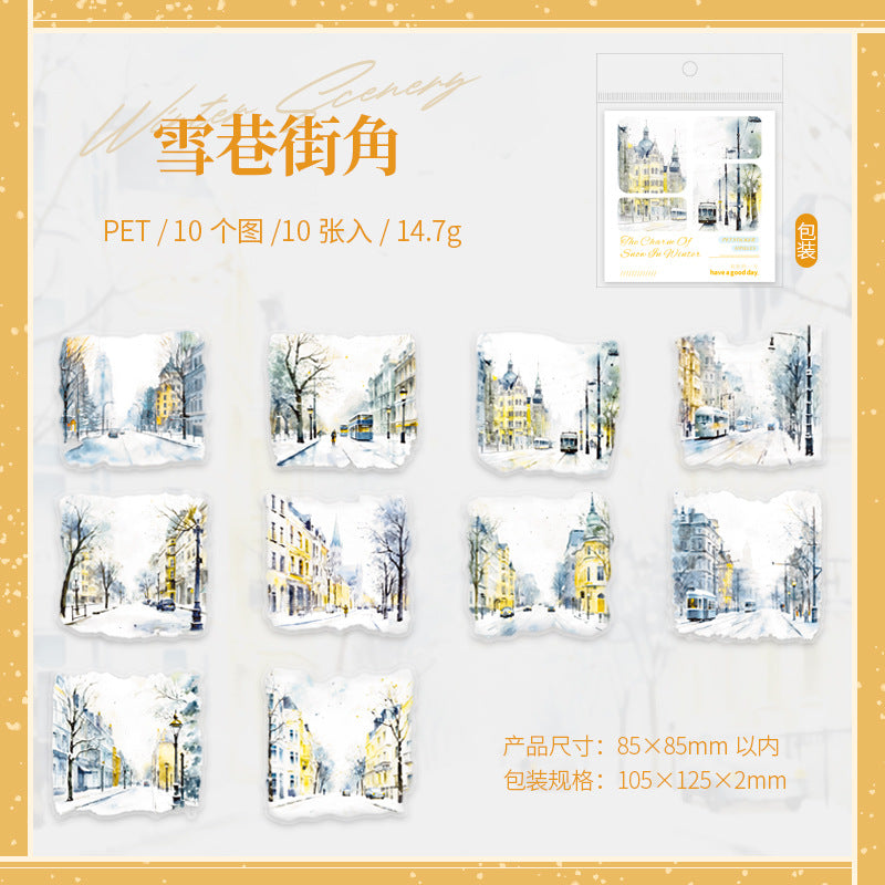 10 Pcs Snow Winter Landscape PET Stickers DRXY