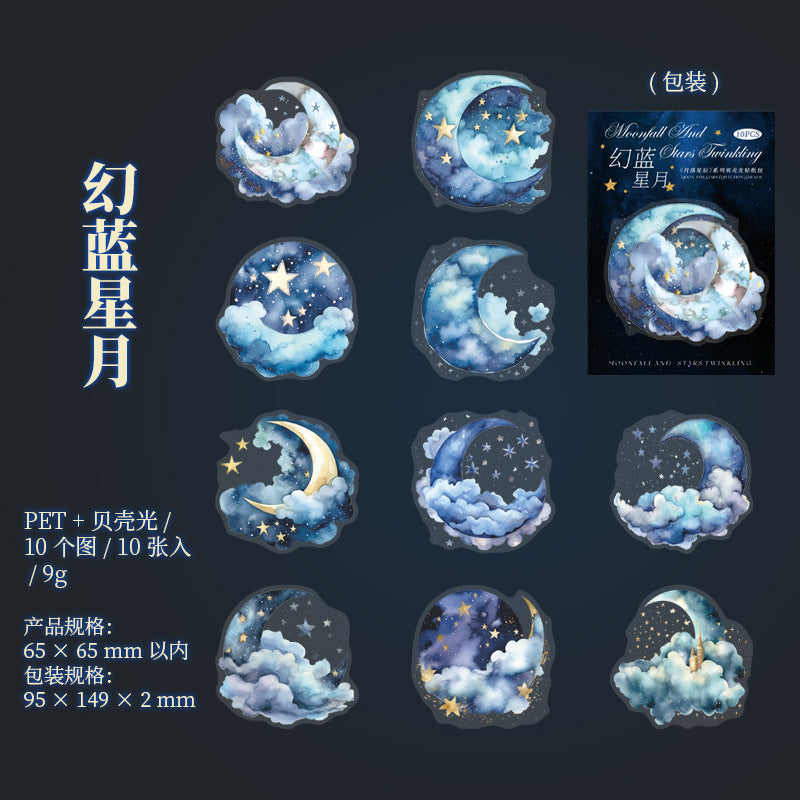 10 Pcs Moon Cloud Stat PET Stickers YLXC