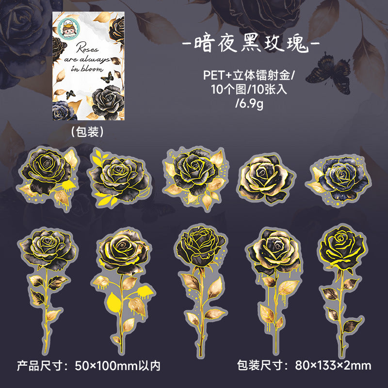 10 Pcs Glitter PET Rose Stickers MGZZHQ