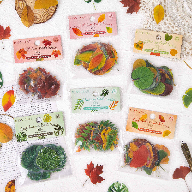40 Pcs Leaf Texture PET Stickers YZZRCS