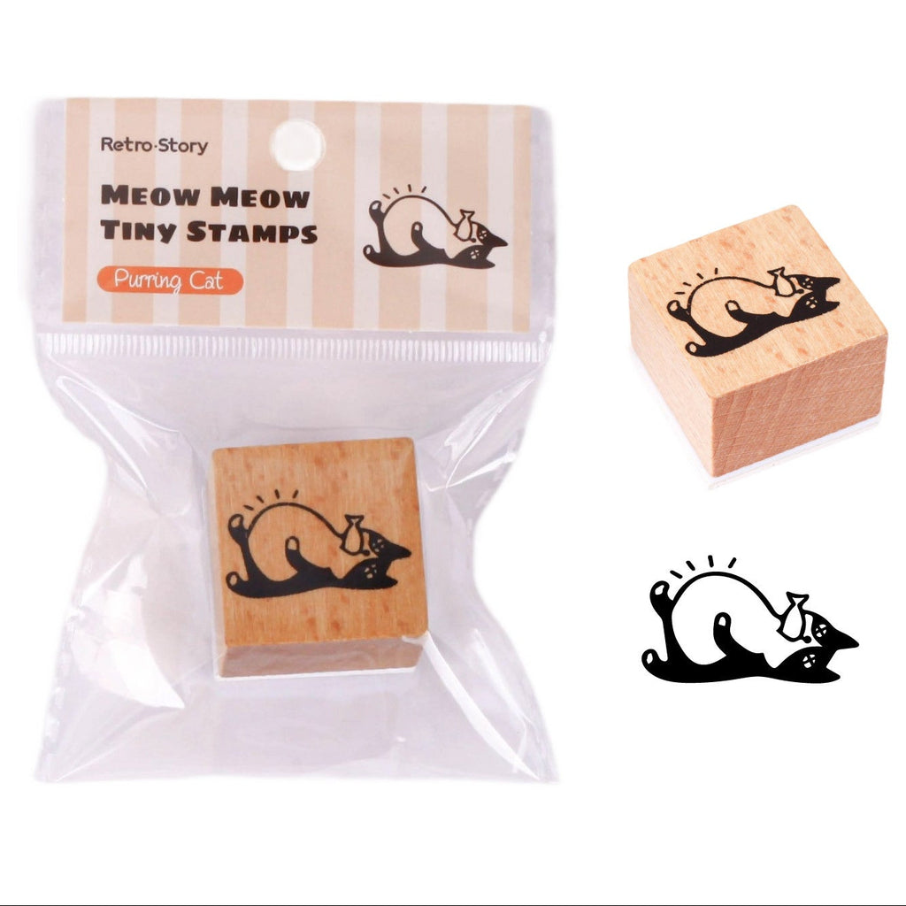 Kawaii Funny Cat Wood Stamp - Content Meow