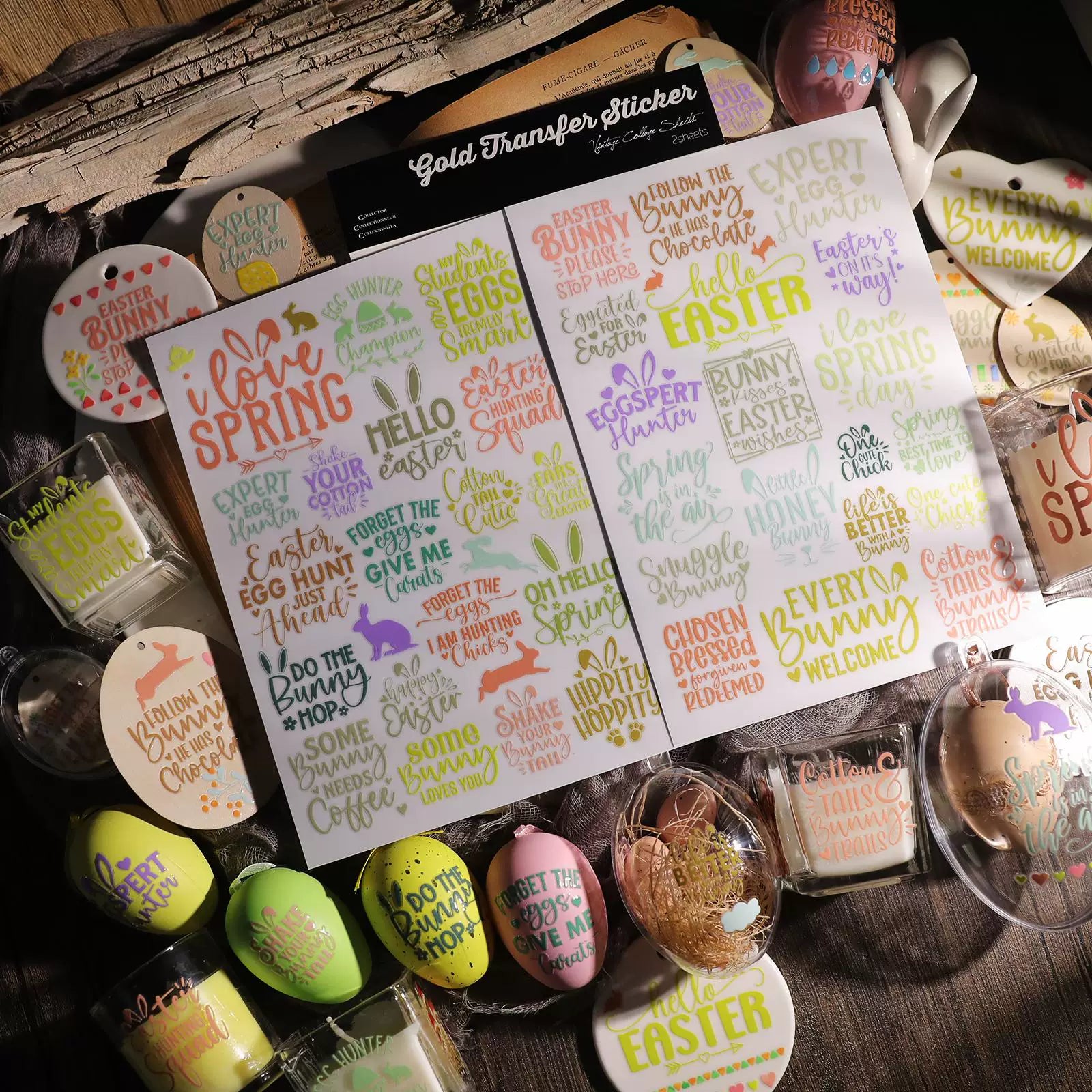 2 Sheets Waterproof Rub on Stickers - Easter Words