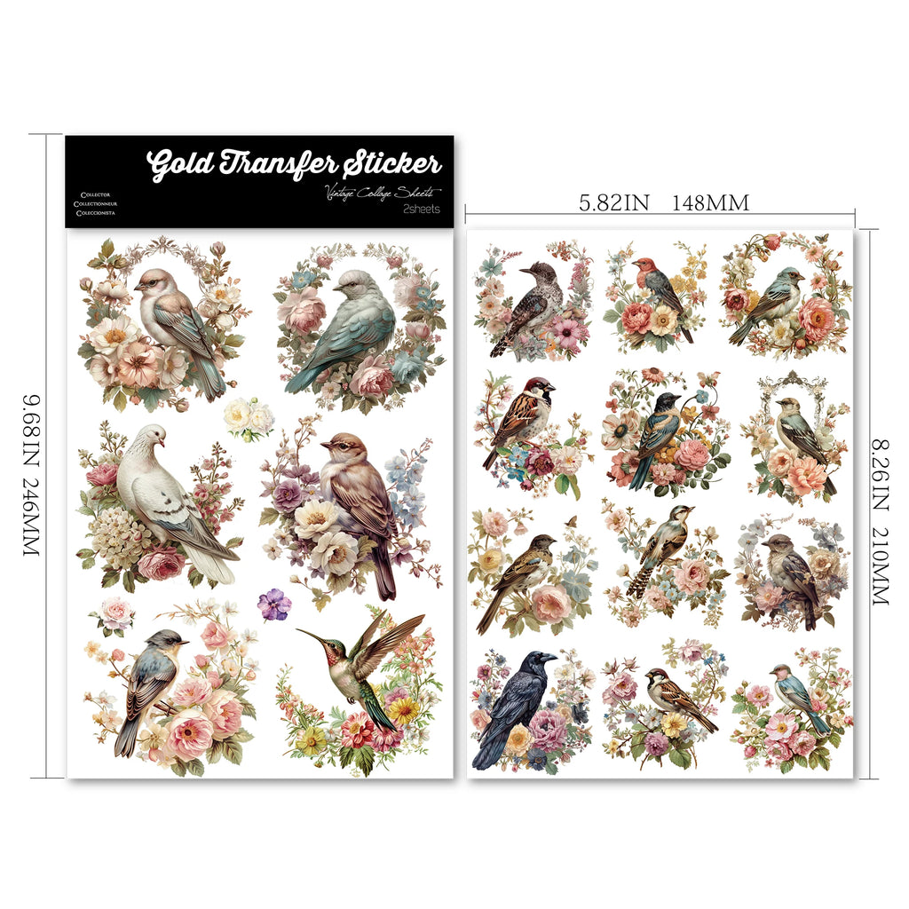 2 Sheets Waterproof Rub on Stickers - Birds