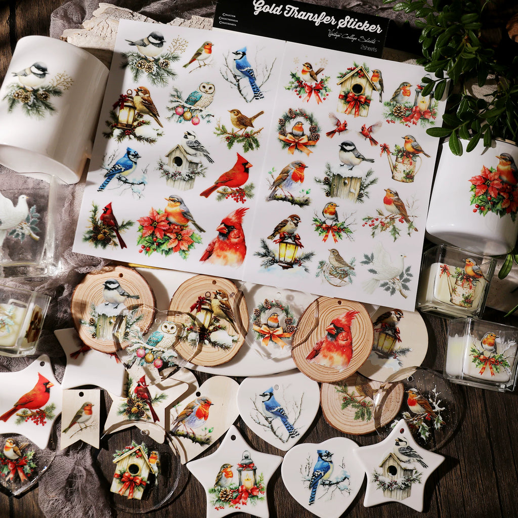 2 Sheets Waterproof Rub on Stickers - Christmas Robin