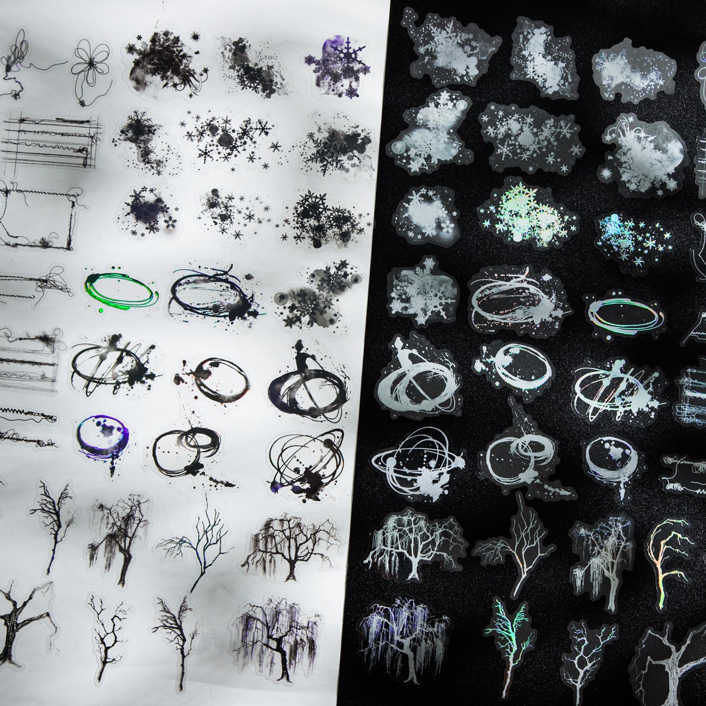 20 Pcs Black White Creative Journal PET Stickers HBHJ