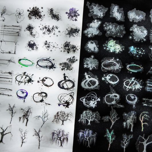 20 Pcs Black White Creative Journal PET Stickers HBHJ