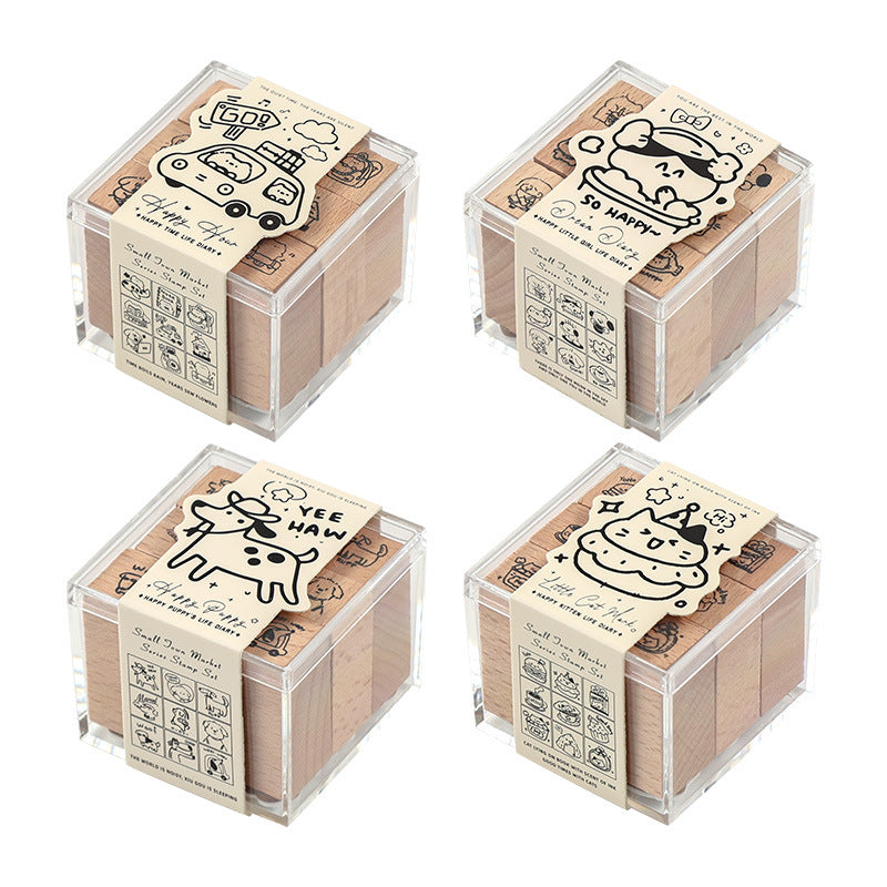 9 Pcs Cute Animal Wooden Stamp Set XZJS