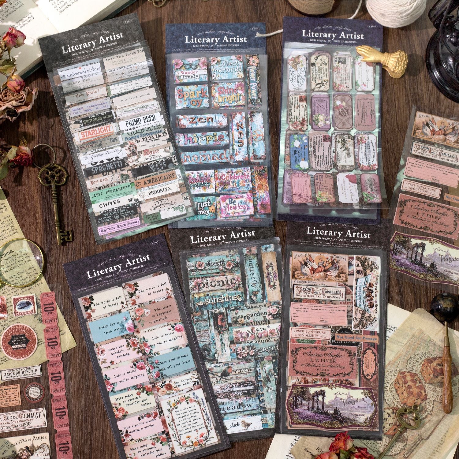 6 Sheets Vinage Words Art Stickers WZYSJ