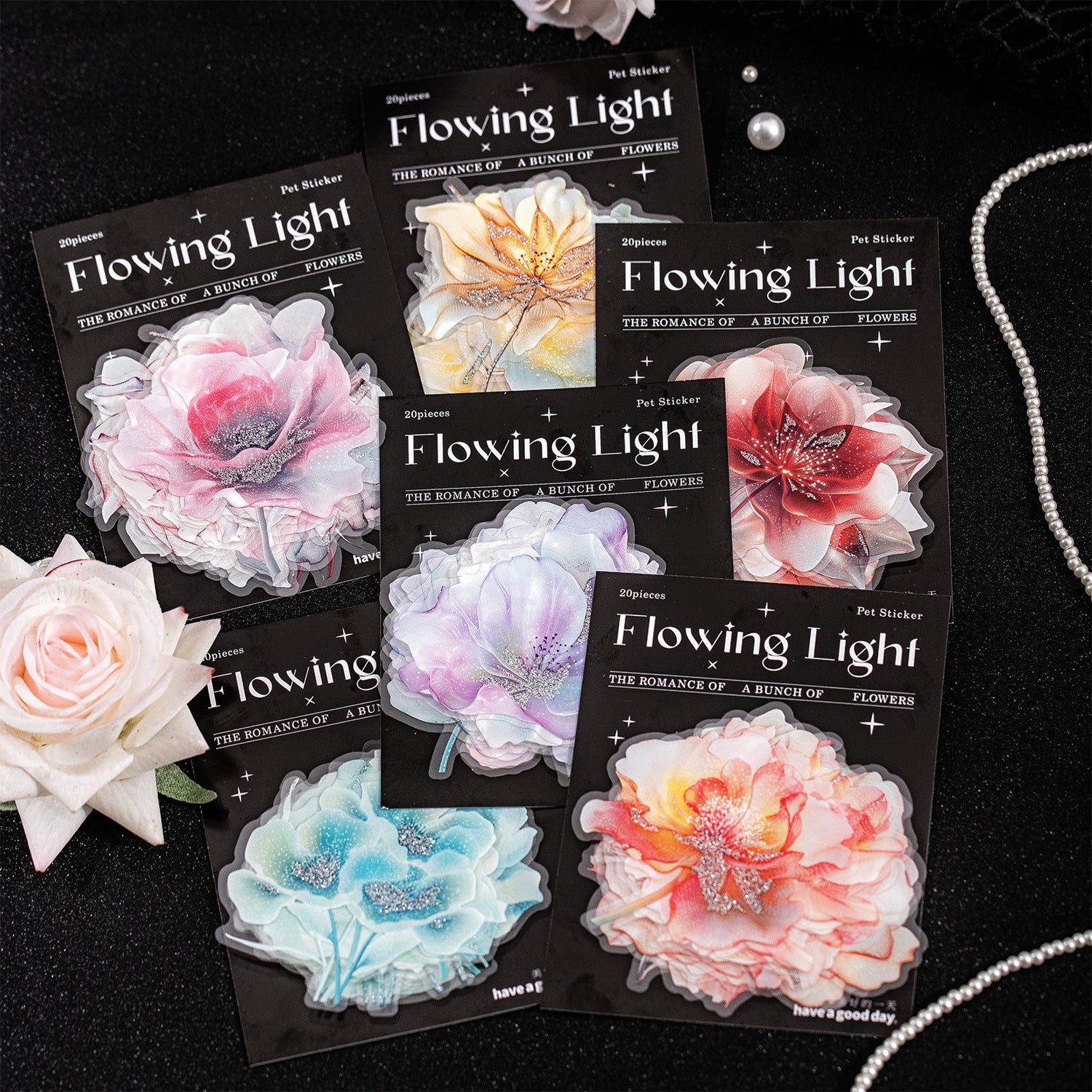 20 Pcs Silver Foil Flower PET Stickers LGHF