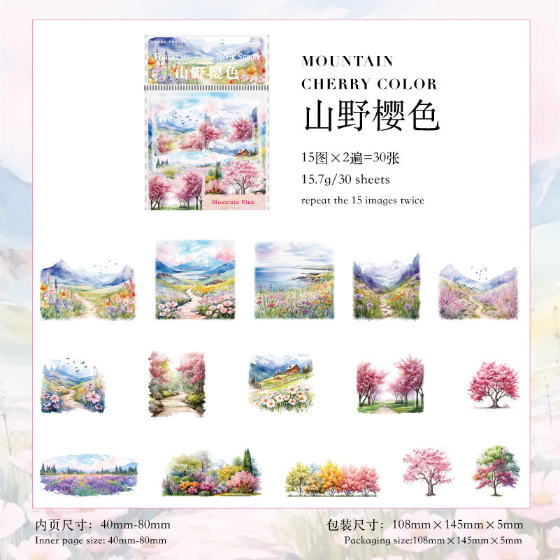 30 Pcs Forest Mountain PET Stickers SLZRCS