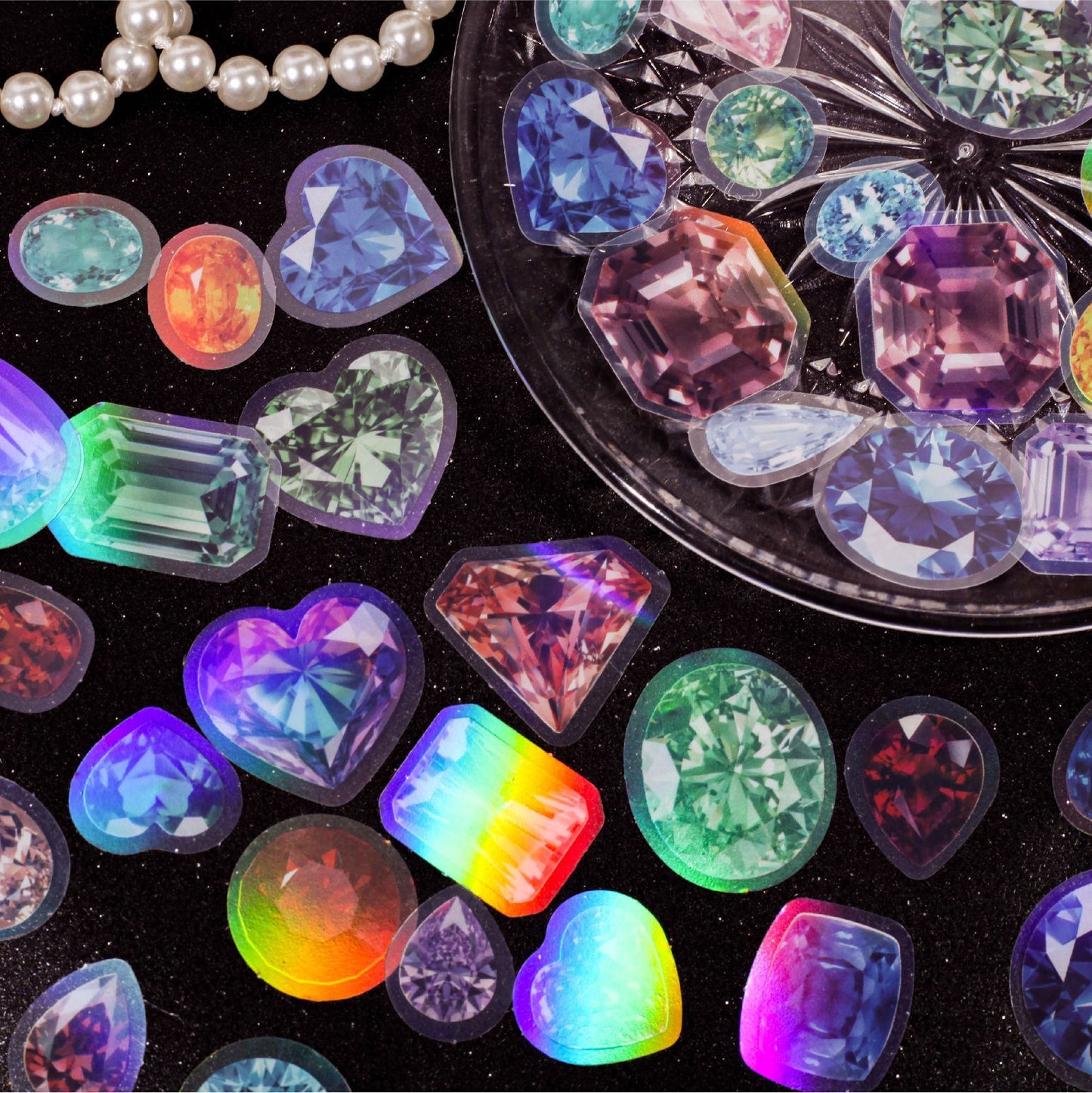 30 Pcs Holographic Gem PET Stickers CBXL