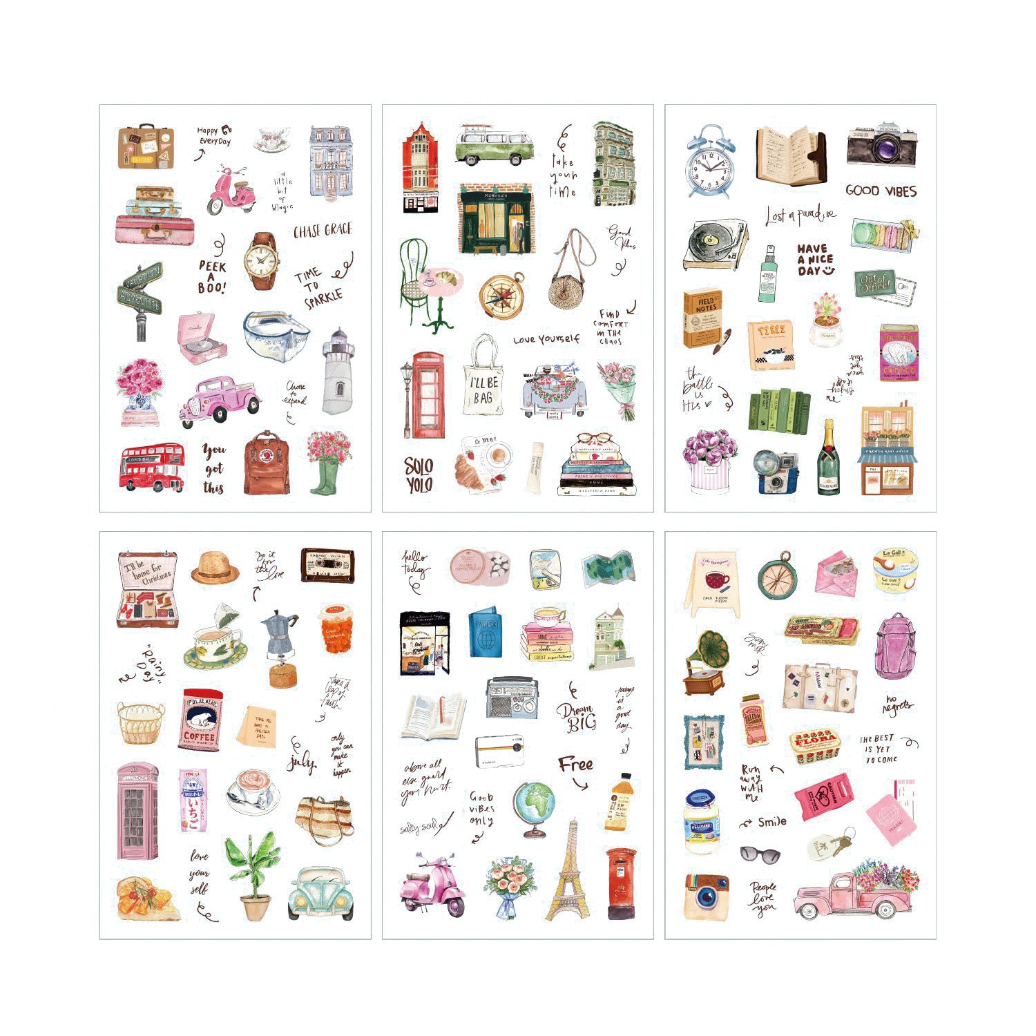6 Pcs Everyday Journal PET Stickers -Encounter