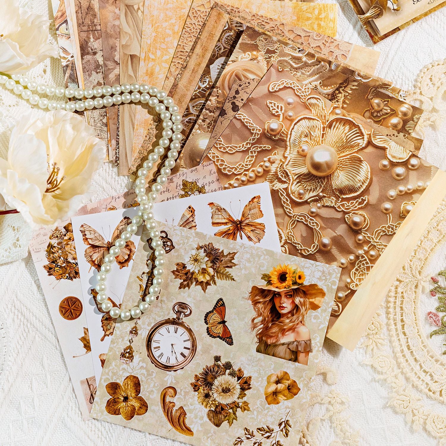 20 Pcs Vintage Floral Scrapbook Paper MJHY