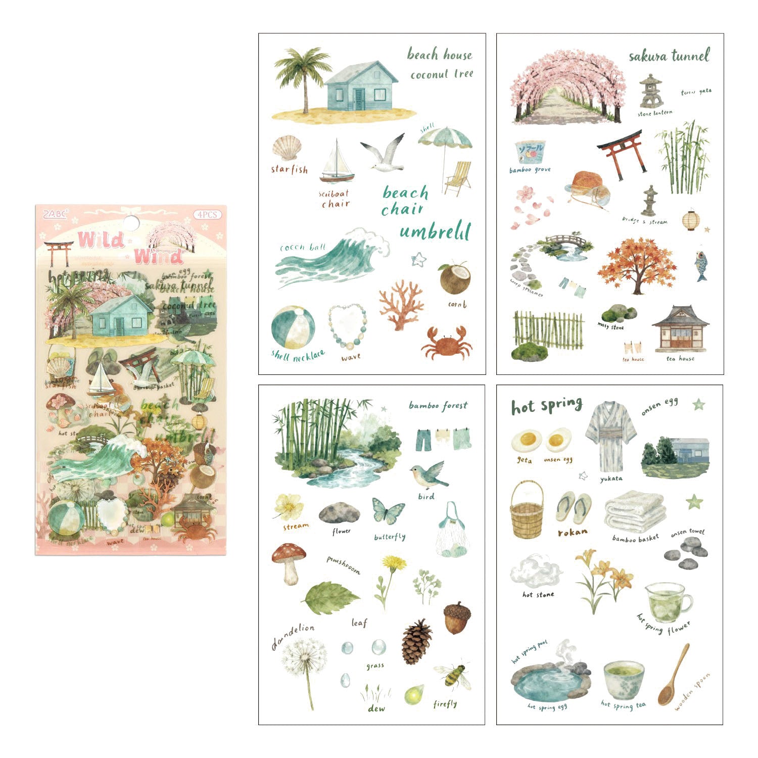 4 Pcs Everyday Journal PET Stickers - Field
